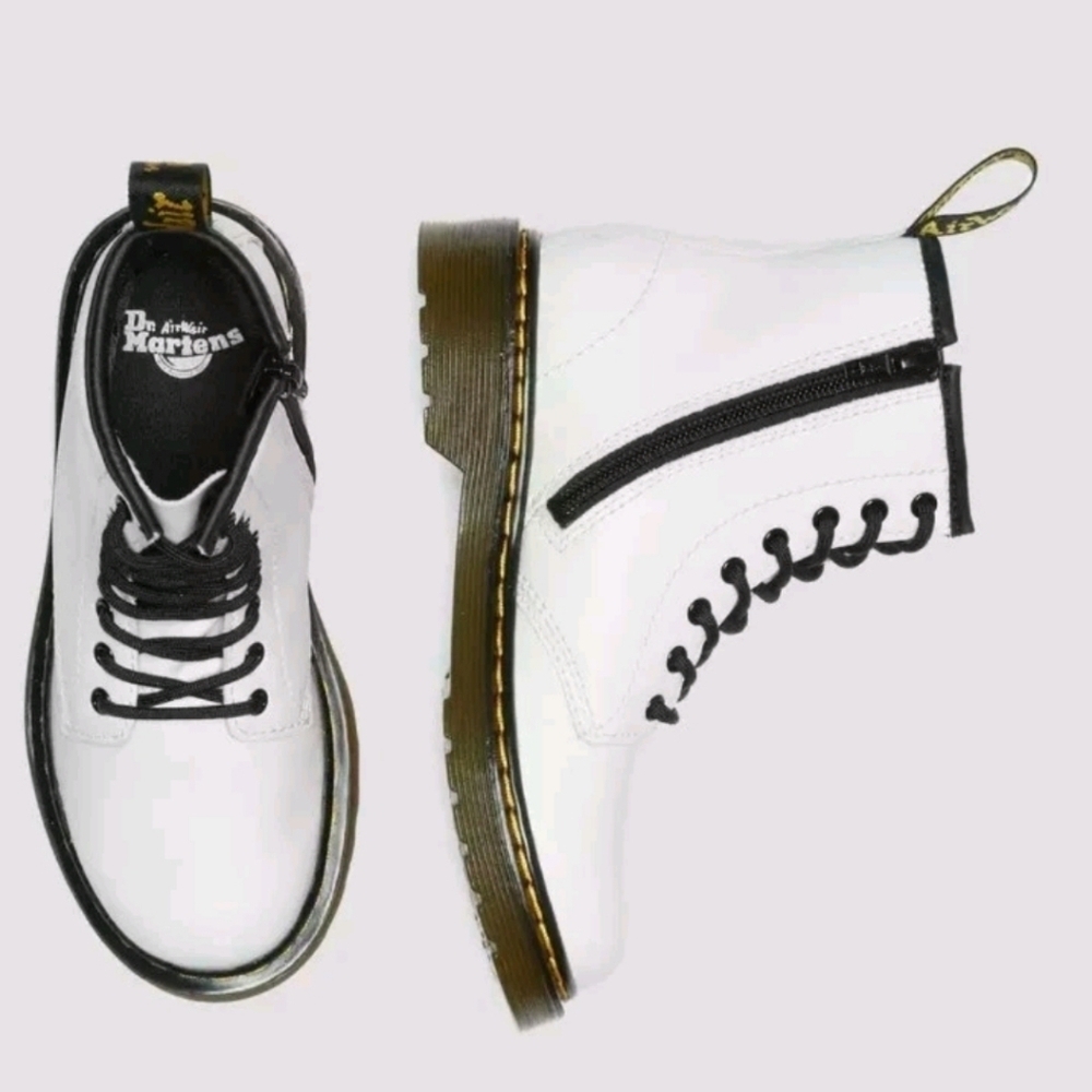 Dr. Marten Kids White 1460 Smooth Leather Lace Up Classic Combat Boots 2
